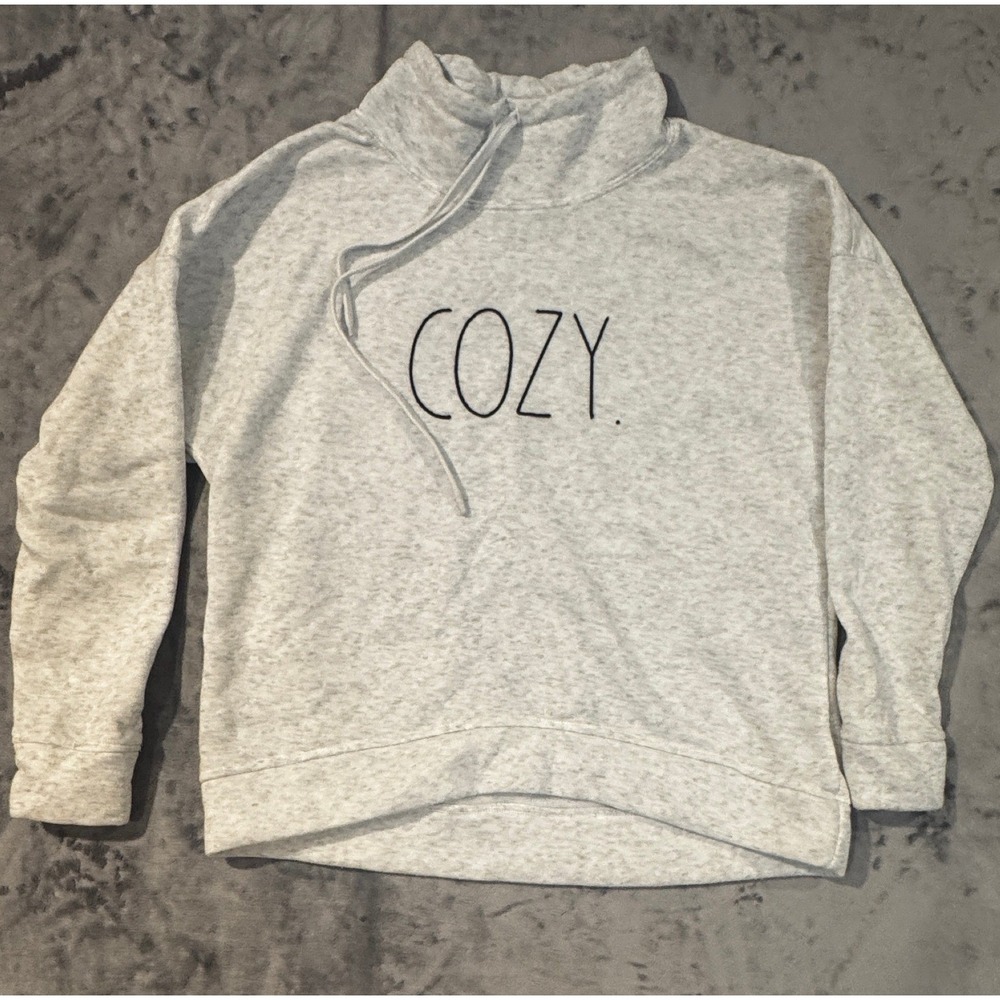Rae Dunn Cozy Gray Heather Funnel Neck Pullover Sweatshirt Womens Small RARE